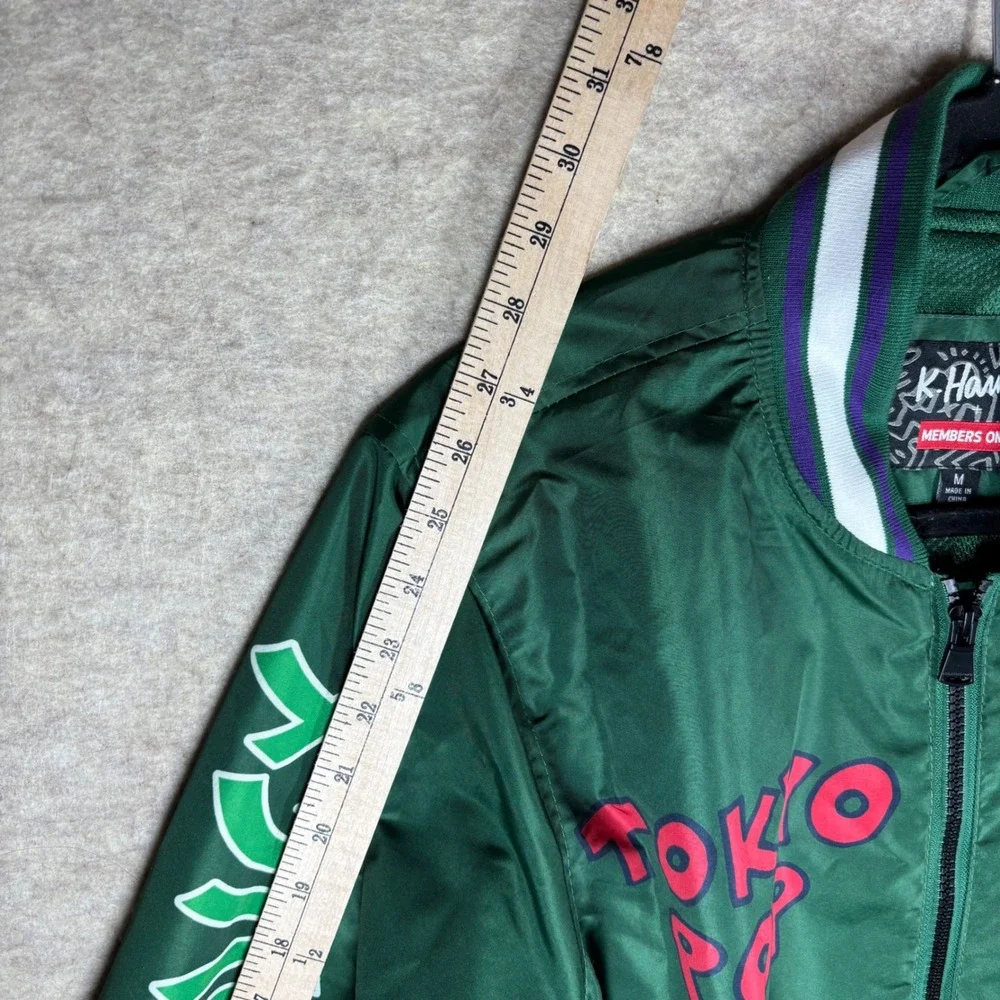 Members Only Keith Haring Tokyo Pop Windbreaker Jacket Mens Medium Forest Green